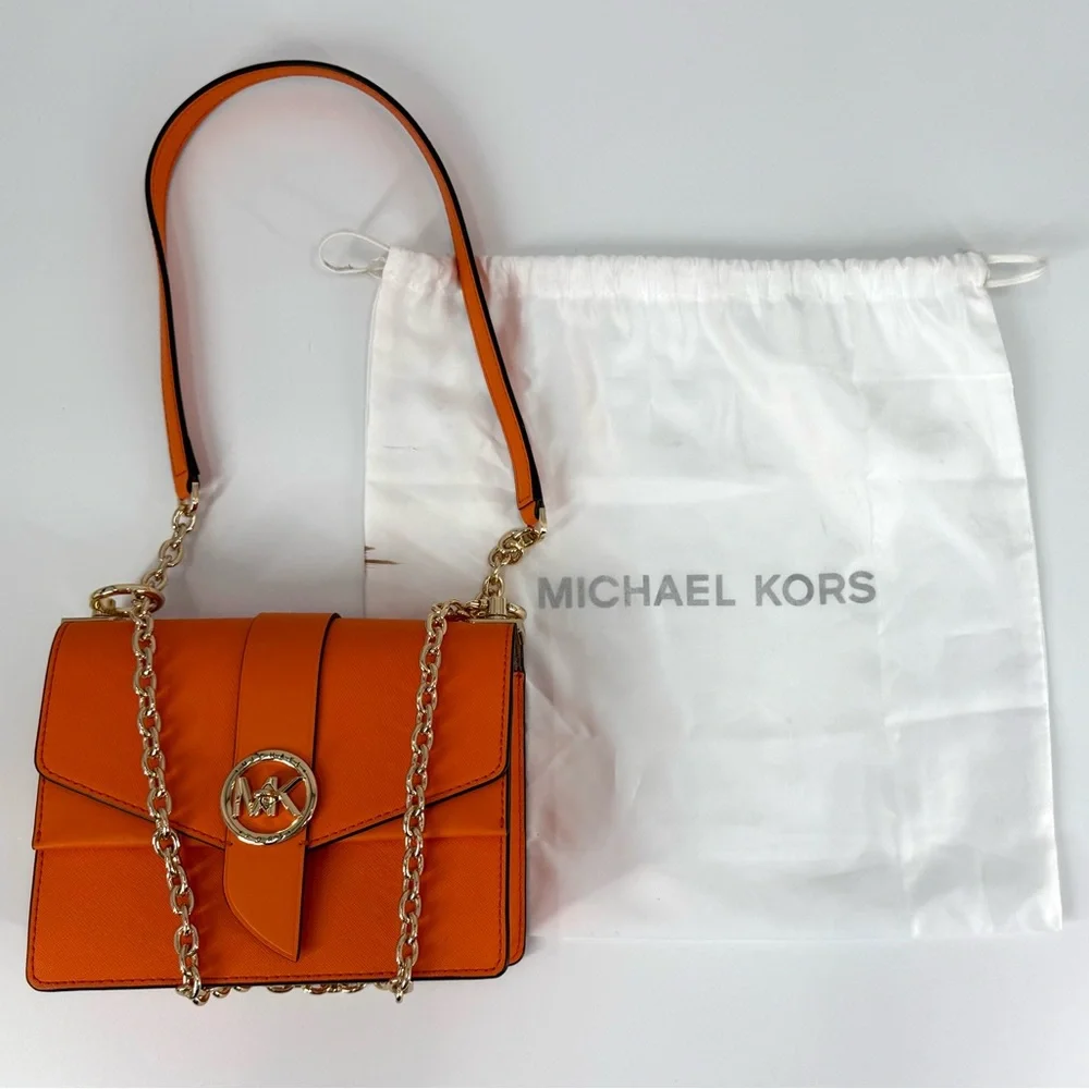 Michael Kors Greenwich Saffiano Leather Crossbody Purse Bag, Clementine Orange - Picture 11 of 13